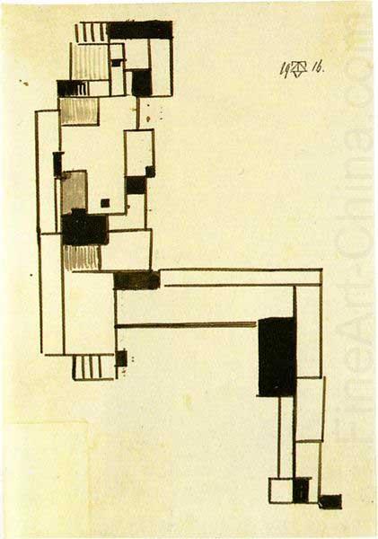 Female nude with Hand on Her Head, Theo van Doesburg